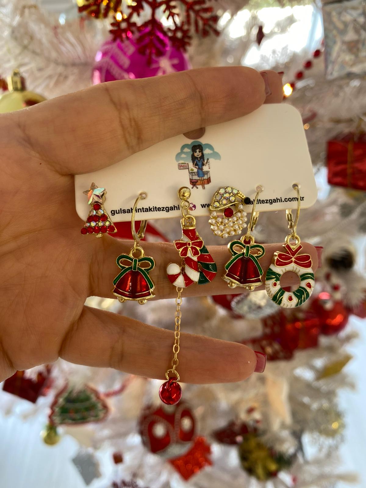 christmass 6'lı set küpe