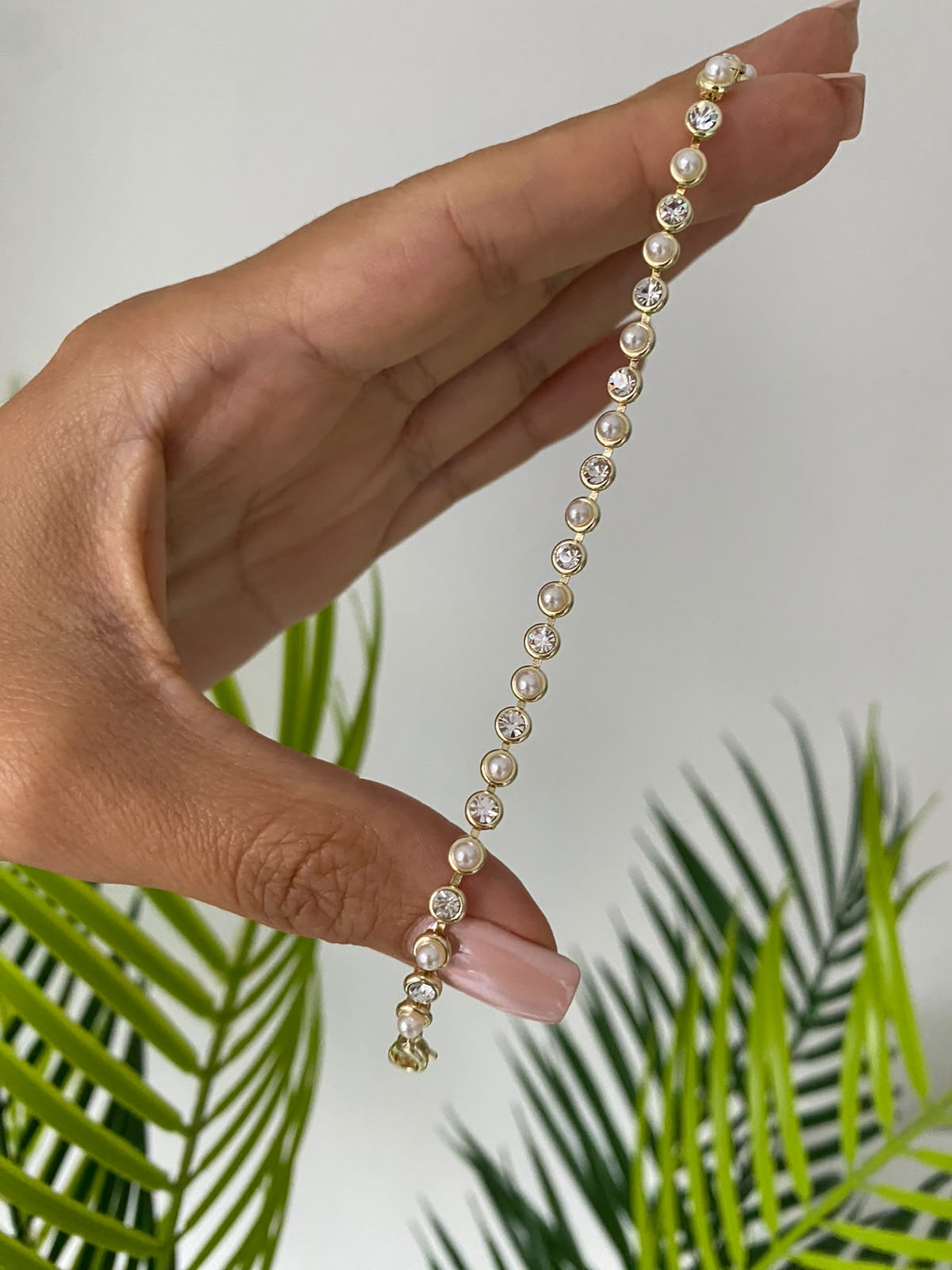 White stone & pearl bileklik