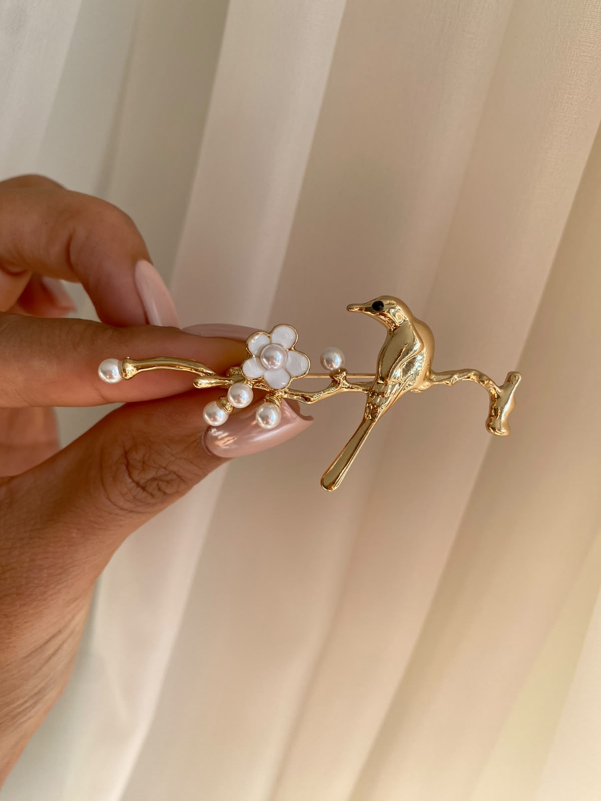 Bird & pearls broş