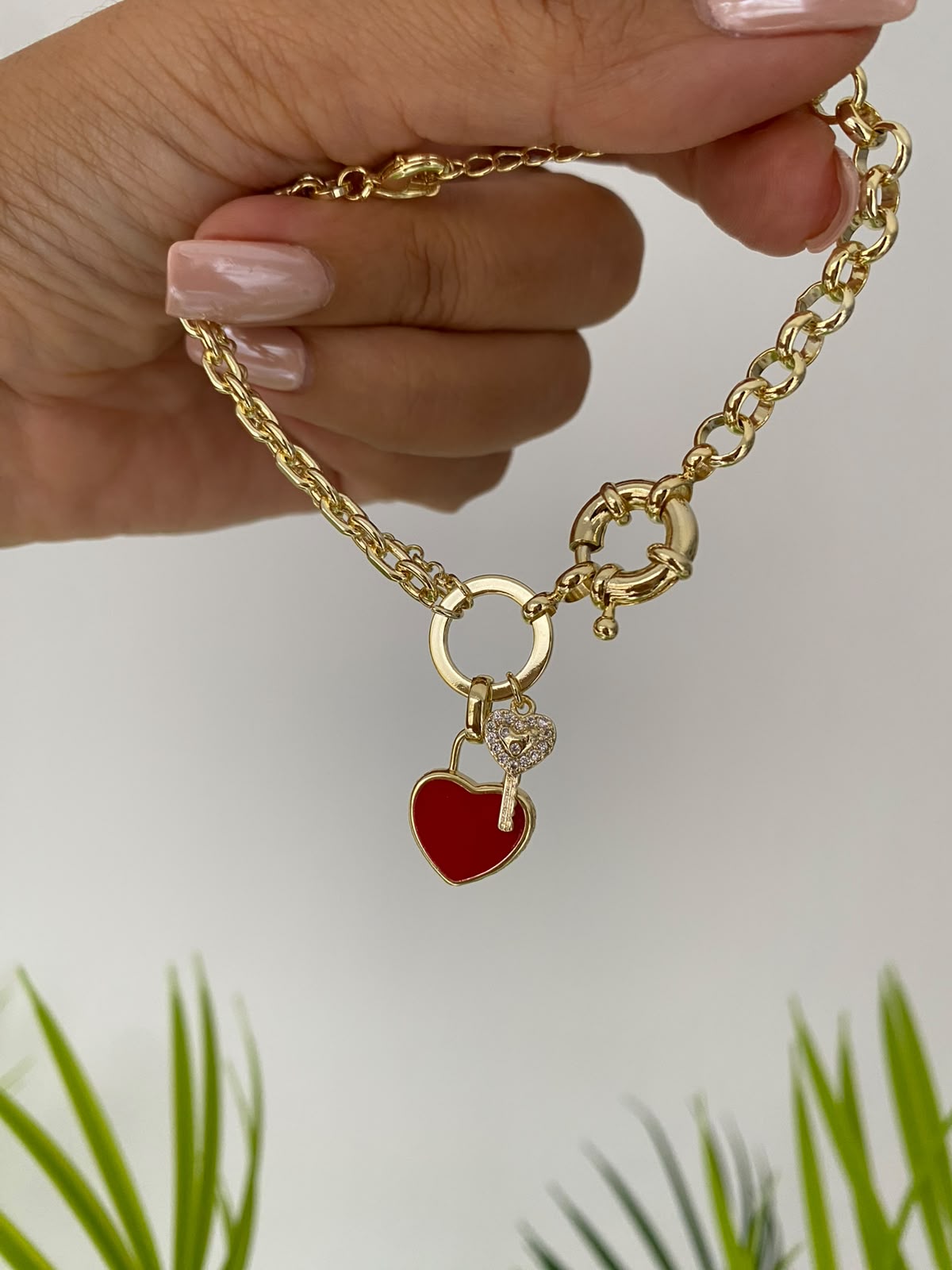 Red heart & key dümen bileklik