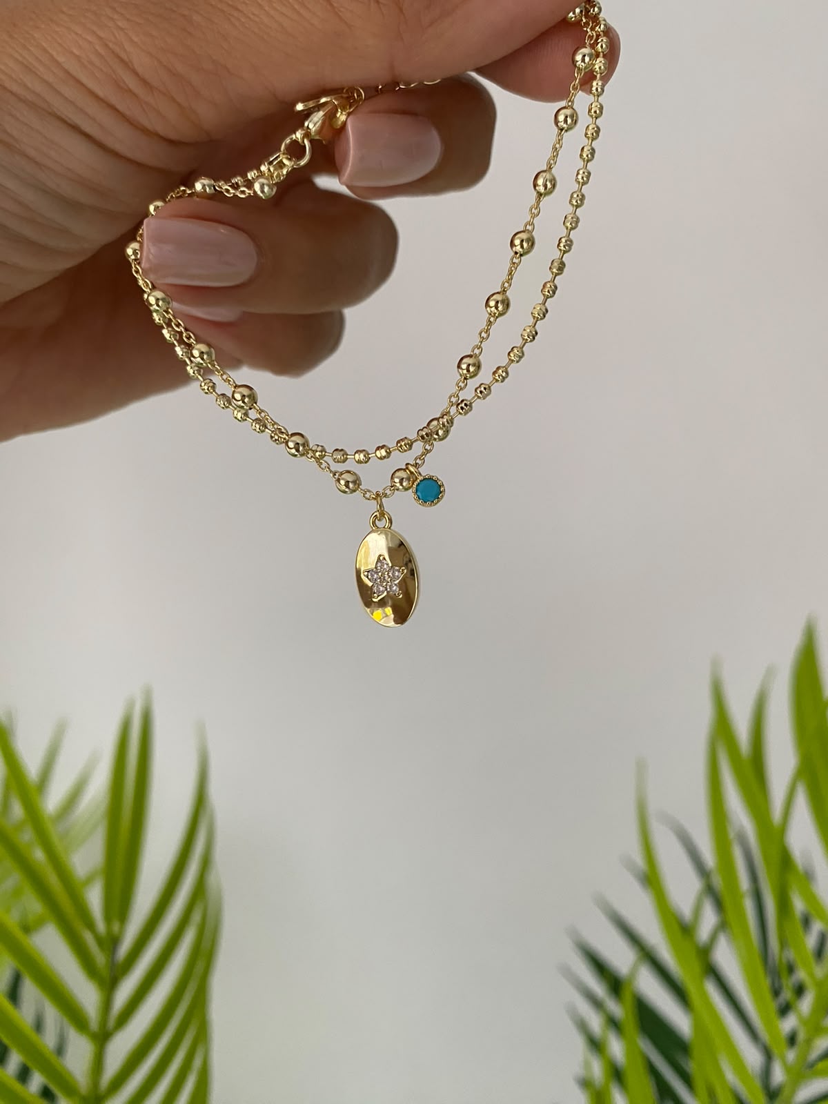 Star & blue stone ikili birleşik bileklik