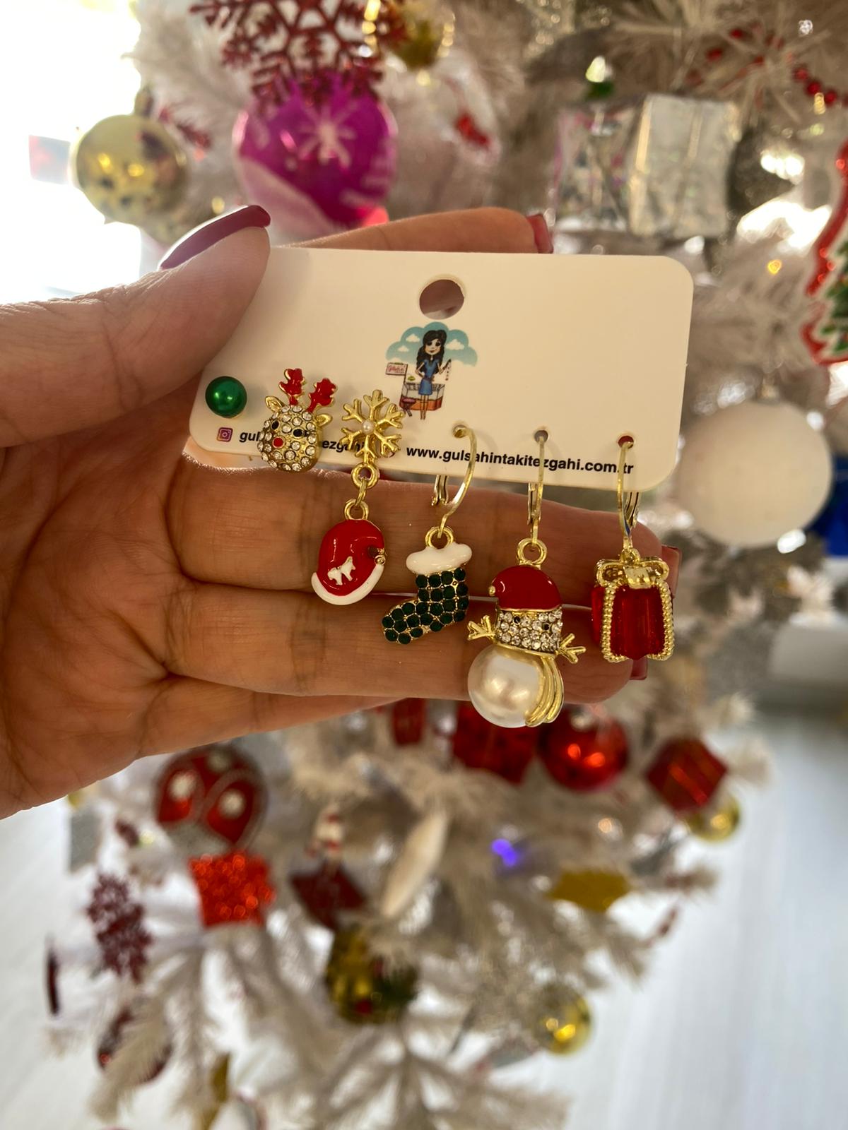 red snowy 6'lı set küpe