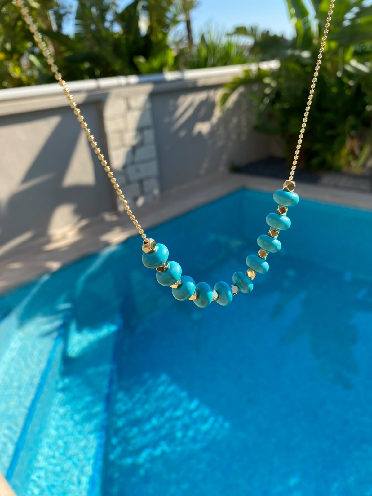 turkuaz bead kısa kolye