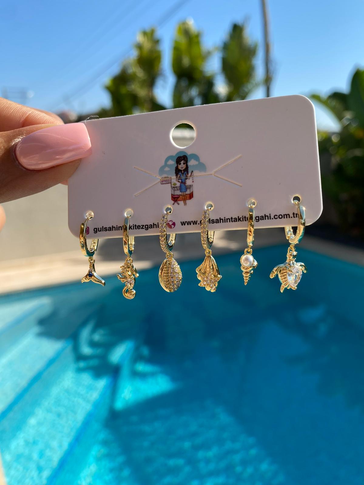 Sea symbol 6'lı set küpe