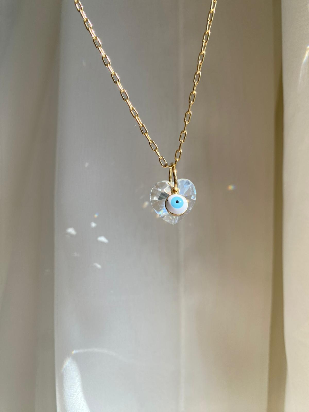 Heart & eye crystal kolye