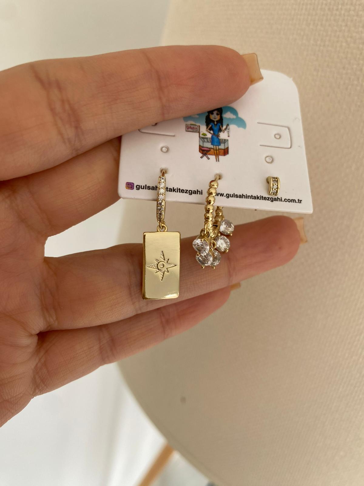 Poles stone 3'lü set küpe