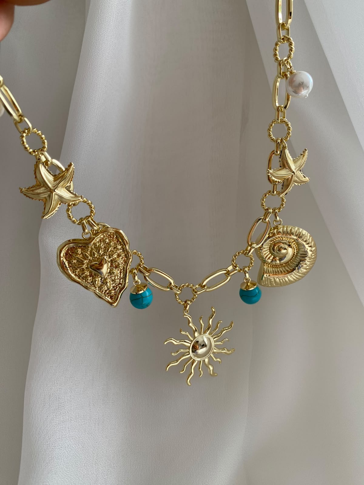 Sun & heart charm choker