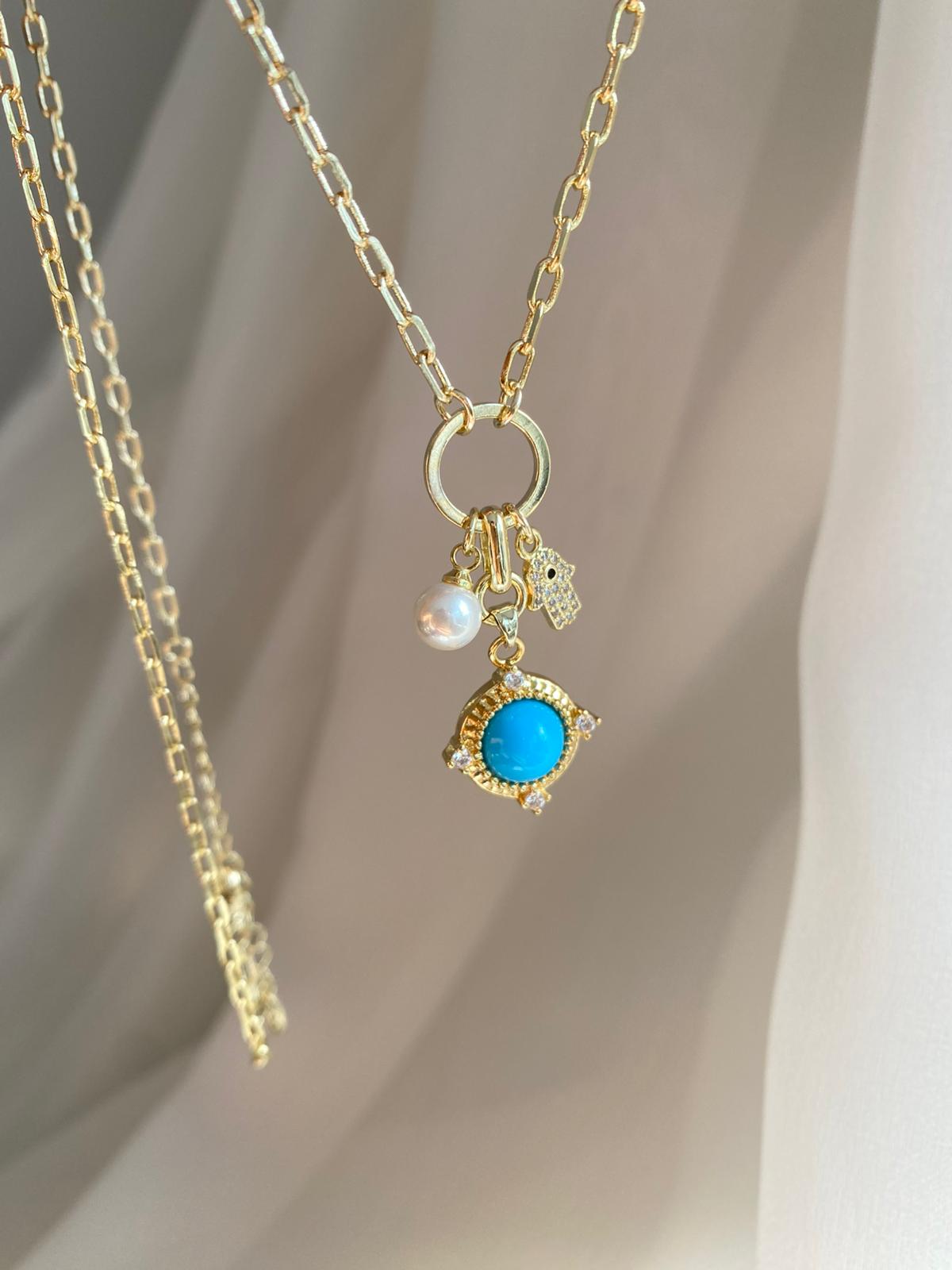 Blue& inci fatma eli charm kolye