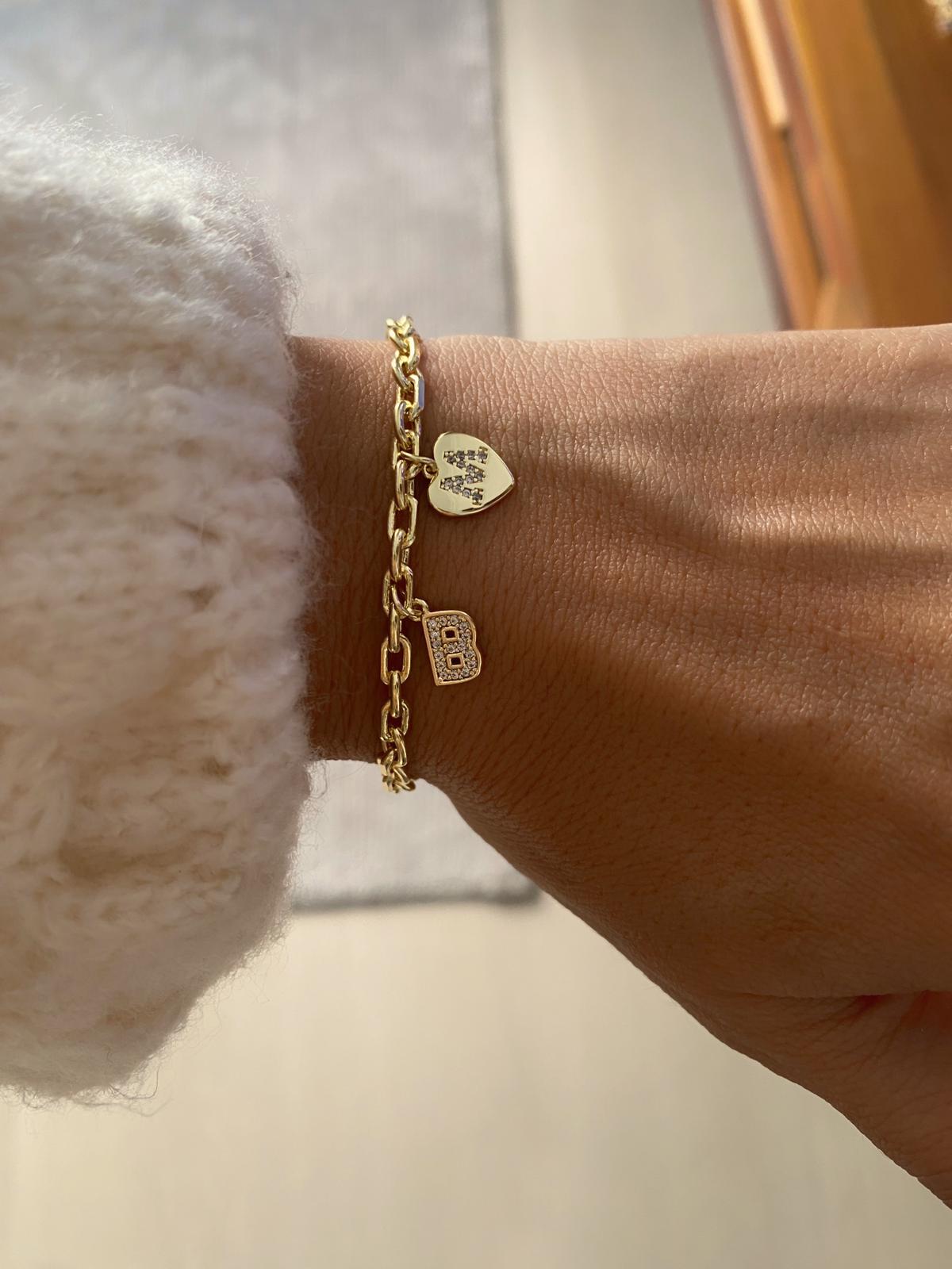 Zircon heart ikili harf bileklik