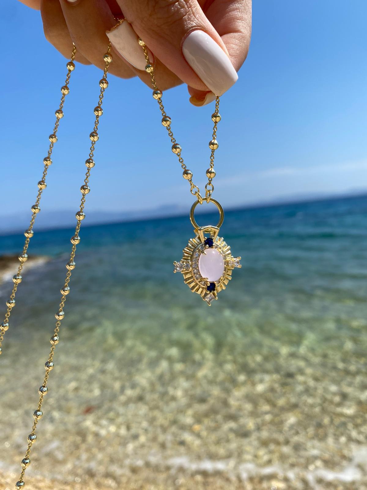 Pink Stone ball uzun kolye