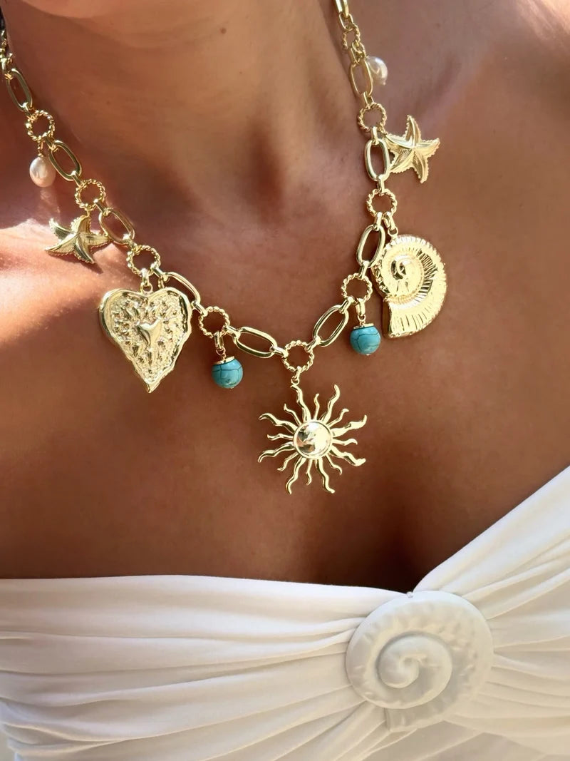 Sun & heart charm choker