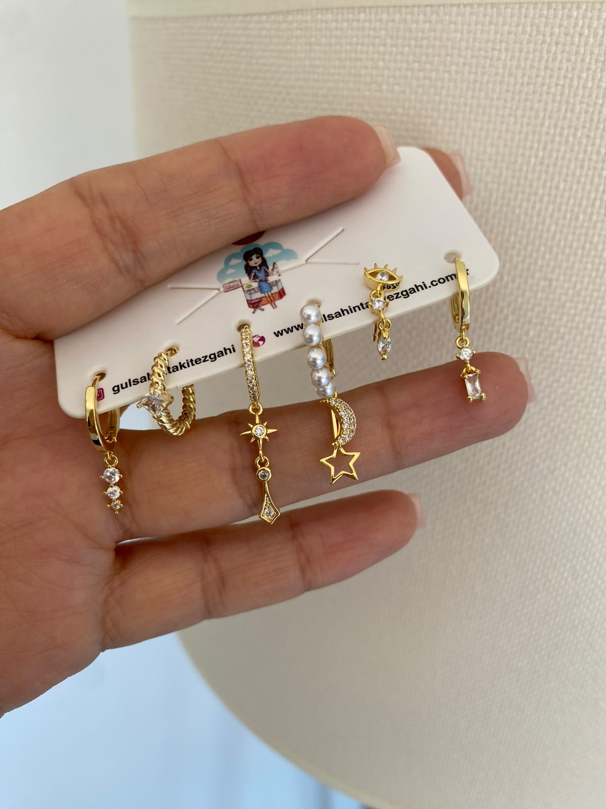 Moon stone 6'lı set küpe
