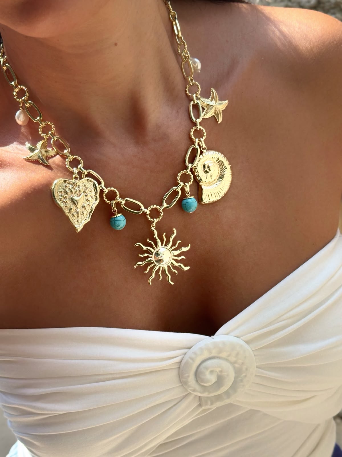 Sun & heart charm choker