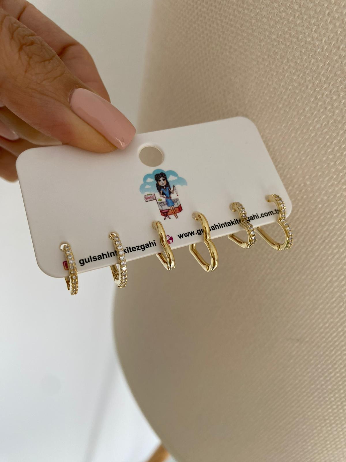 Heart stone 6'lı set küpe