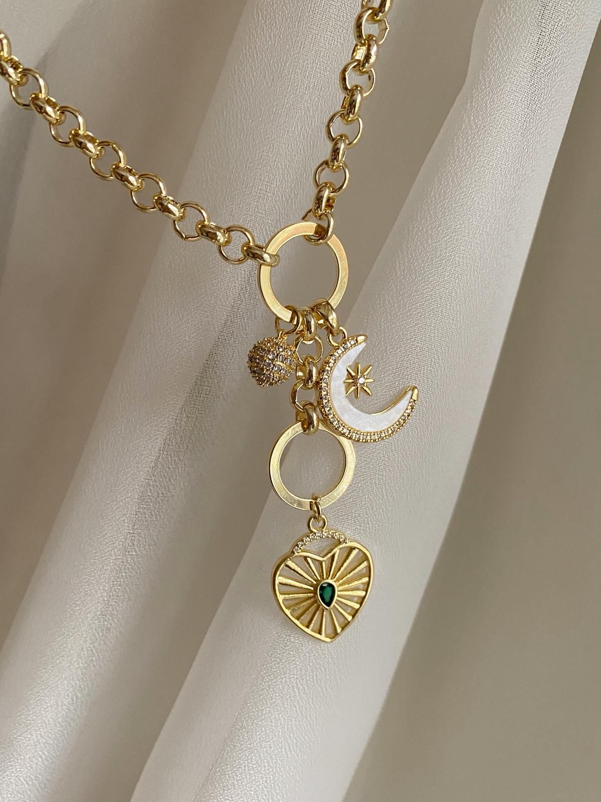 Heart moon charm choker