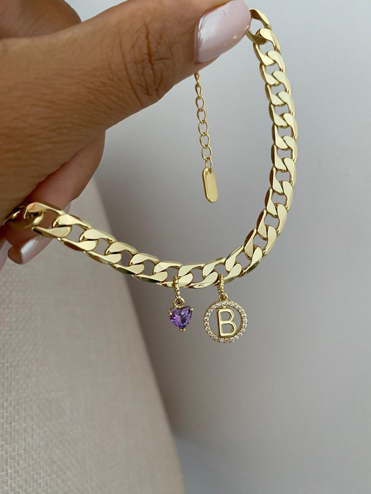 purple heart harf bileklik