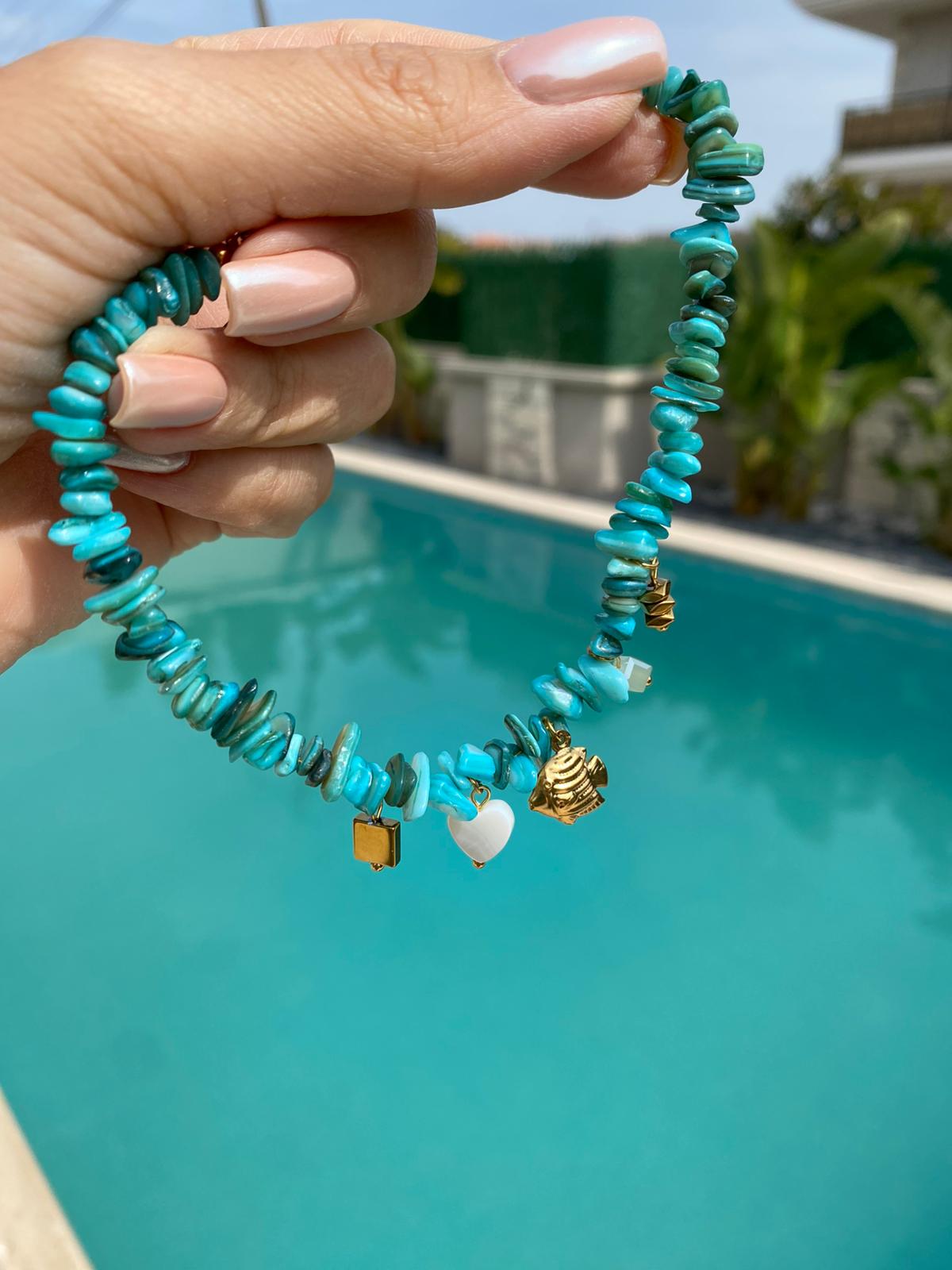Fishy Heart Turkuaz charm halhal