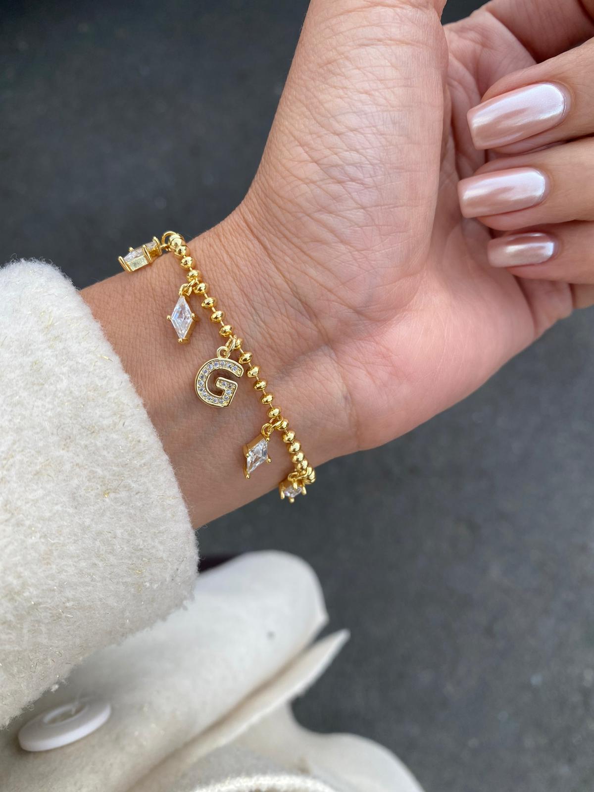 Diamond charm harf bileklik