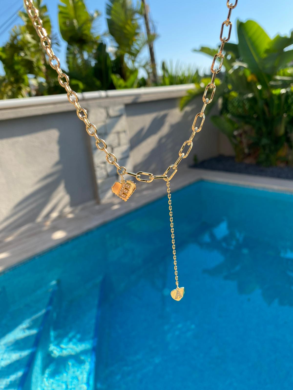 heart chain ikili harf kolye