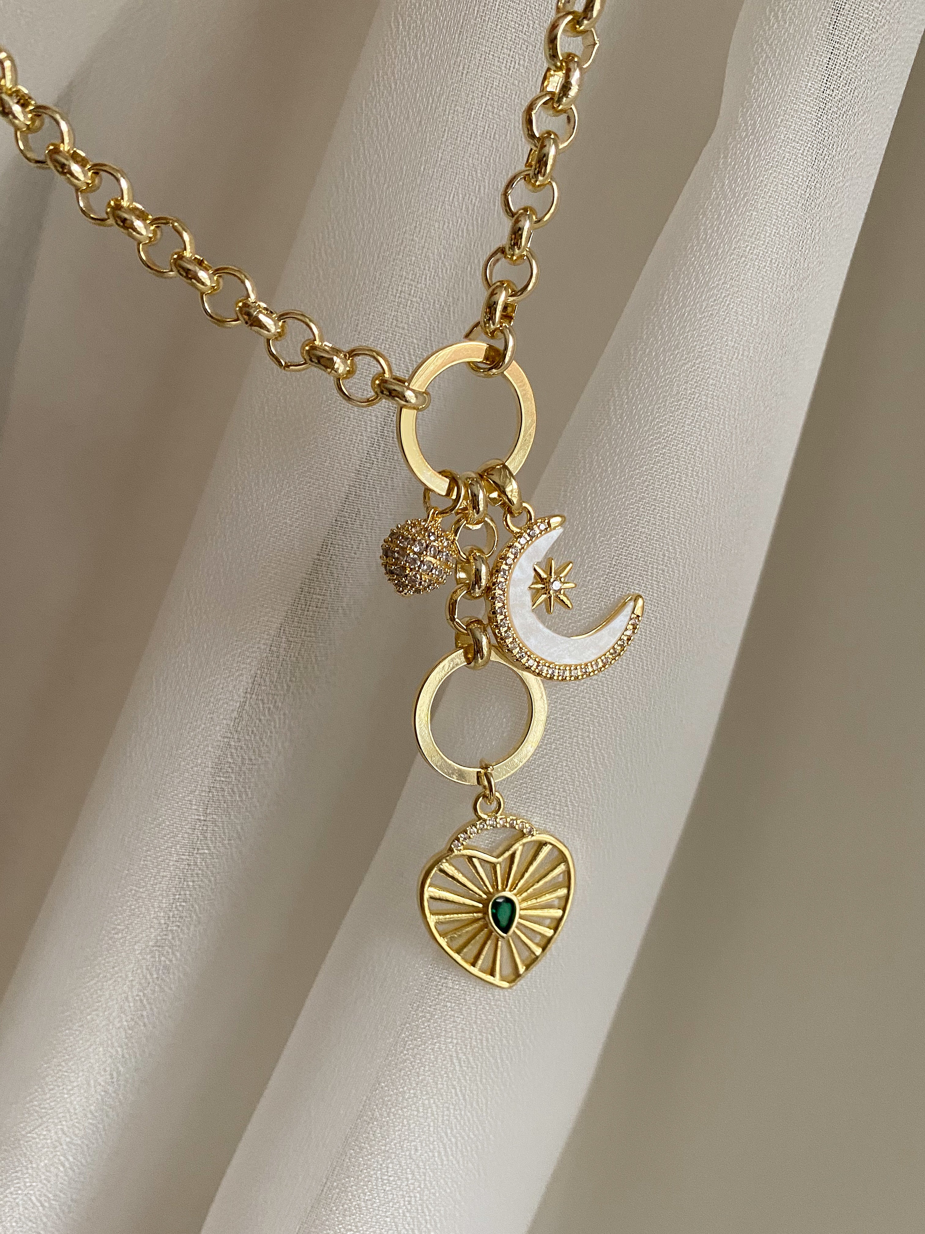 Heart moon charm choker