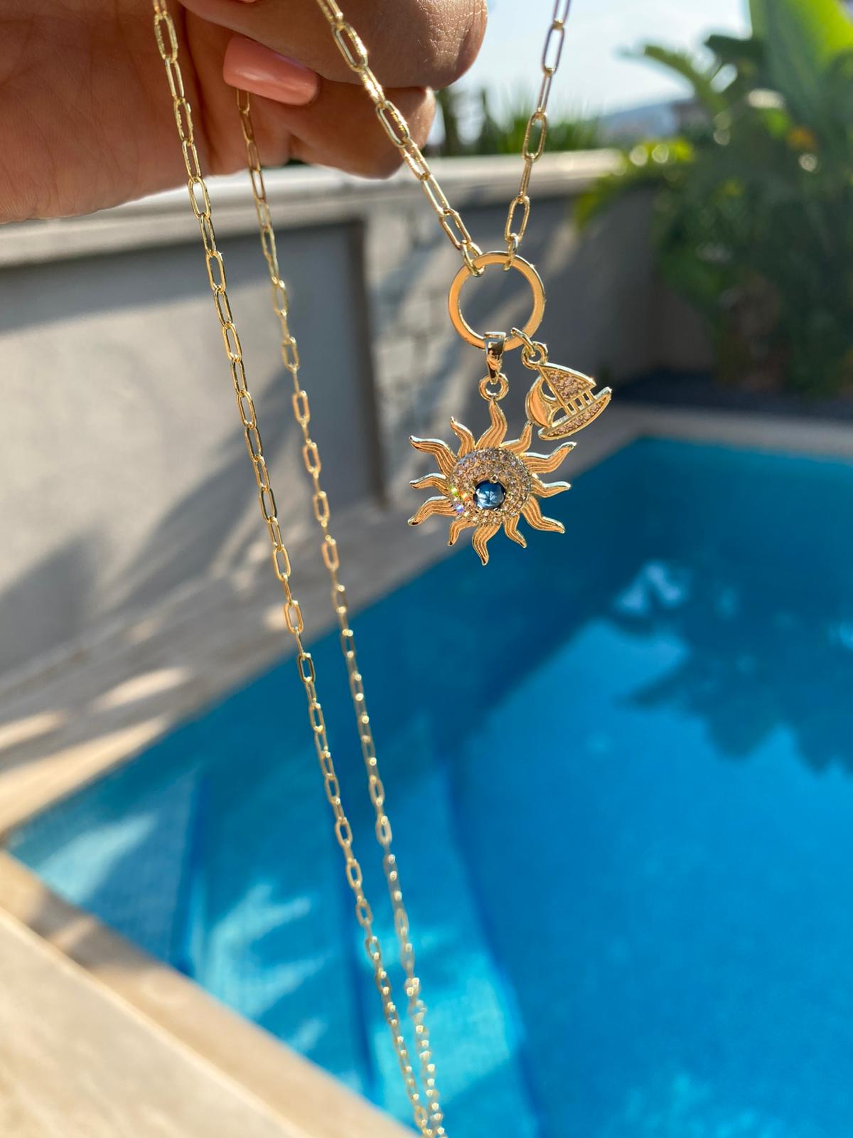 Navy blue sun uzun kolye