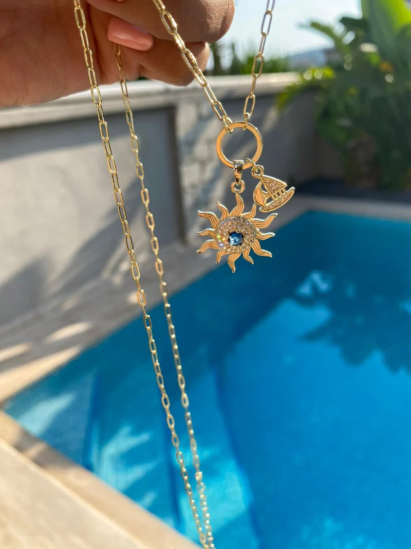 Navy blue sun uzun kolye