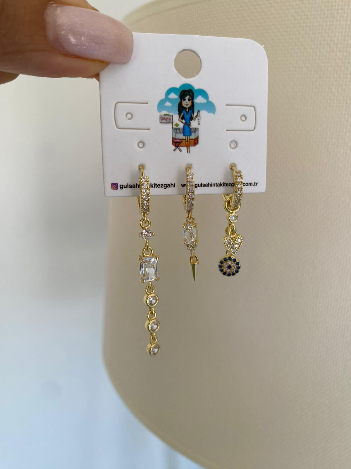 Lila 3'lü set küpe