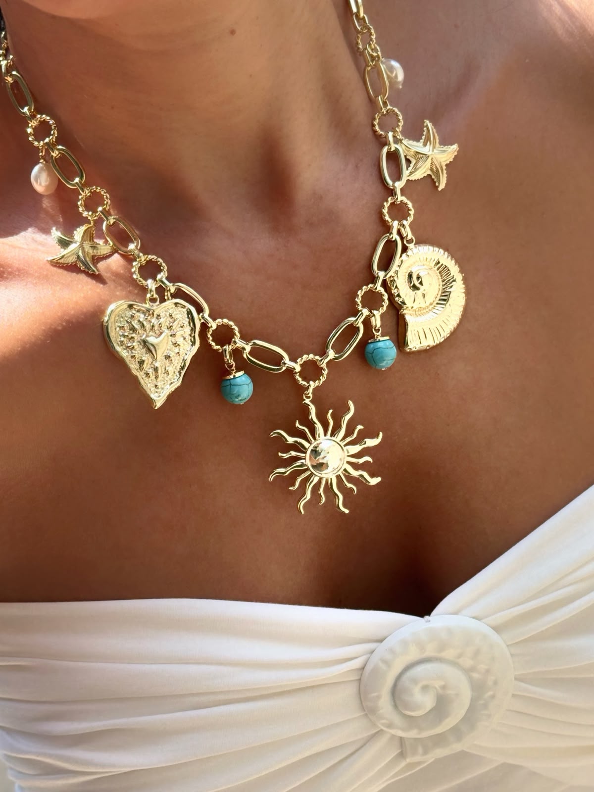 Sun & heart charm choker