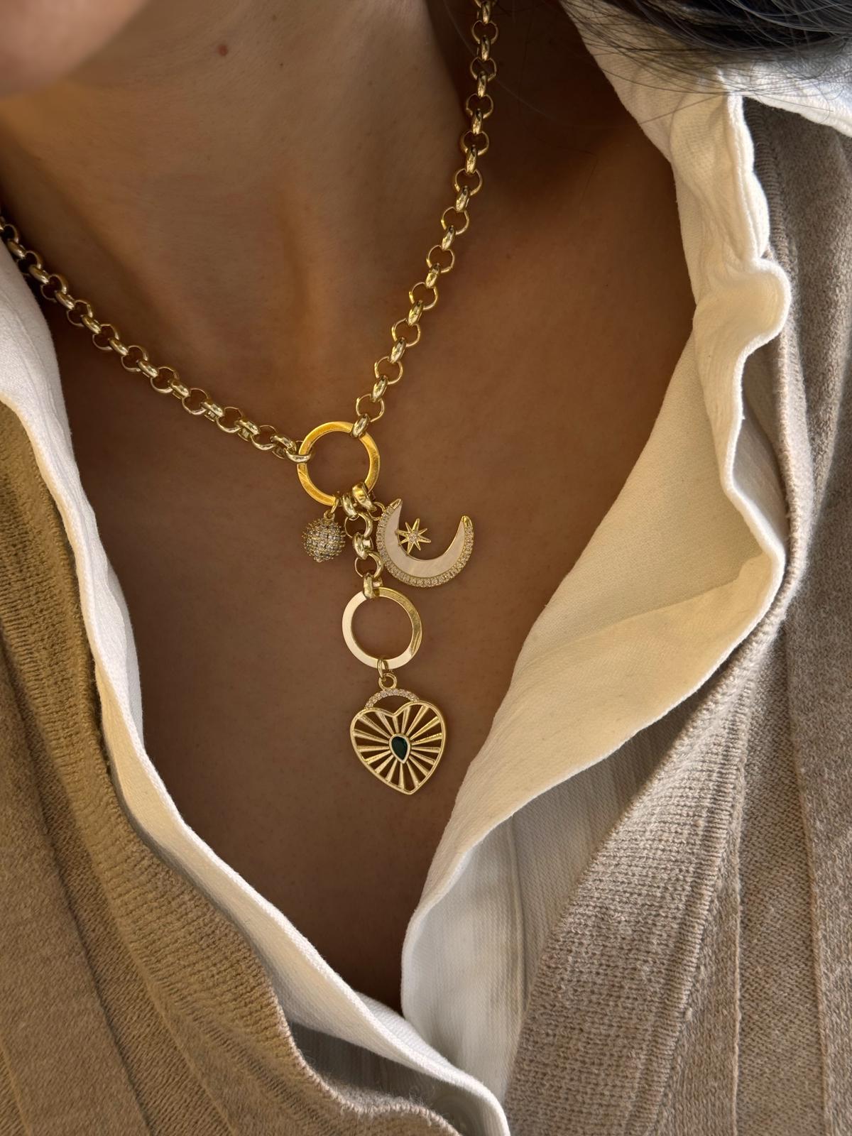 Heart moon charm choker