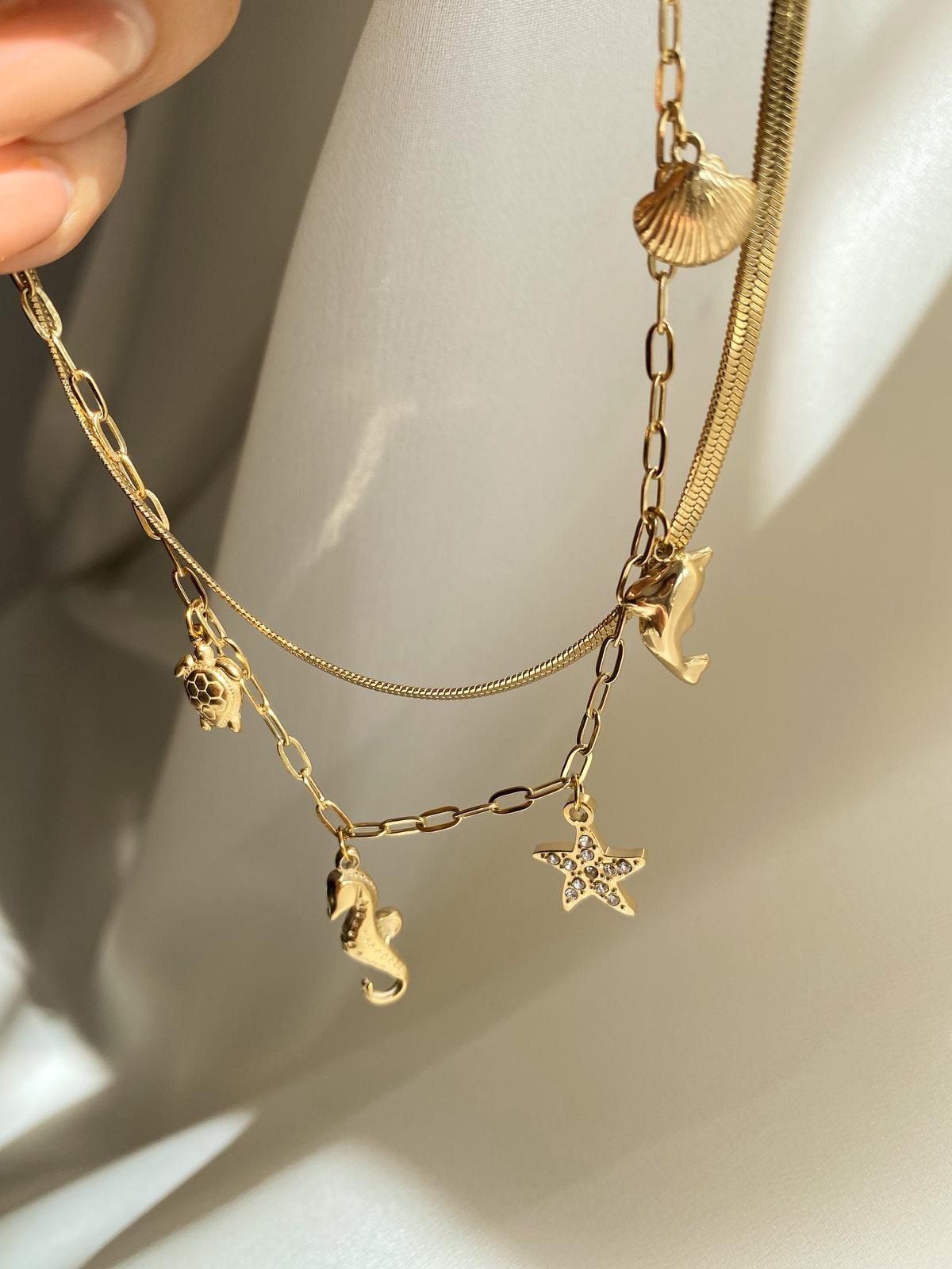 Seashell charm ikili birleşik halhal