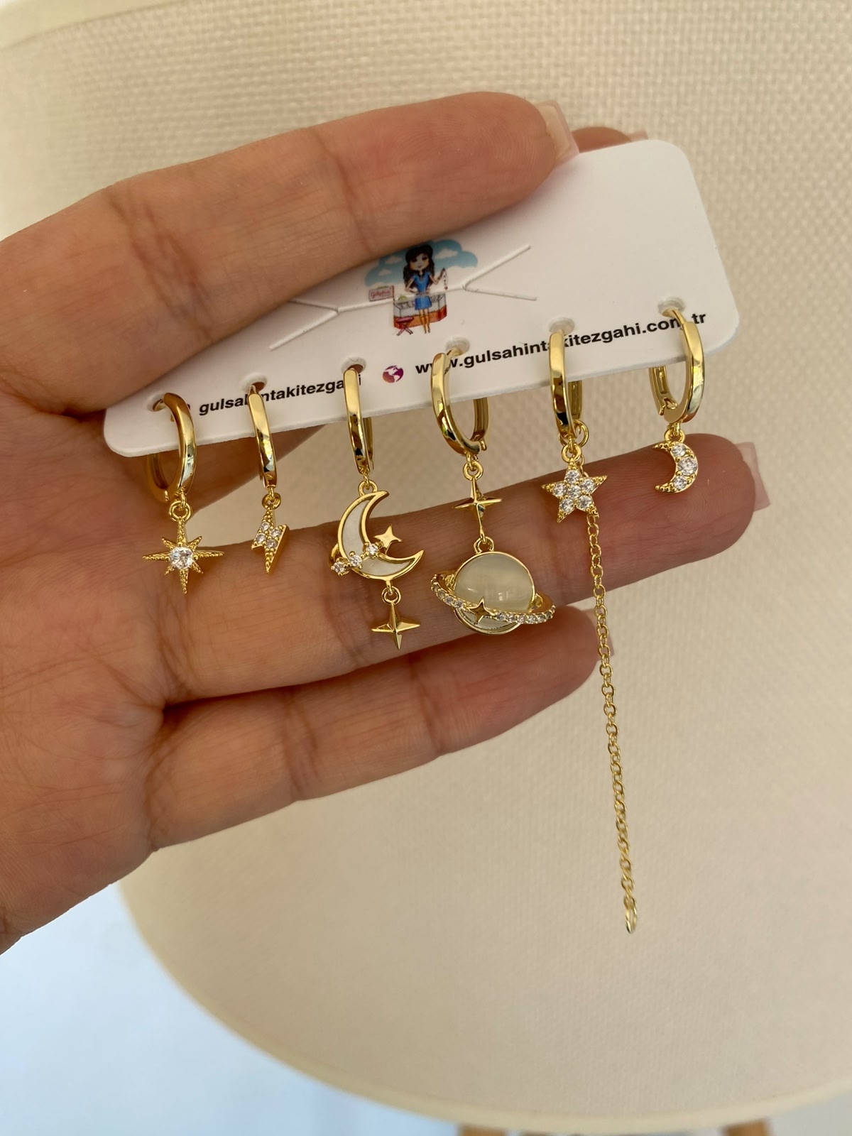 Moon star 6'lı set küpe