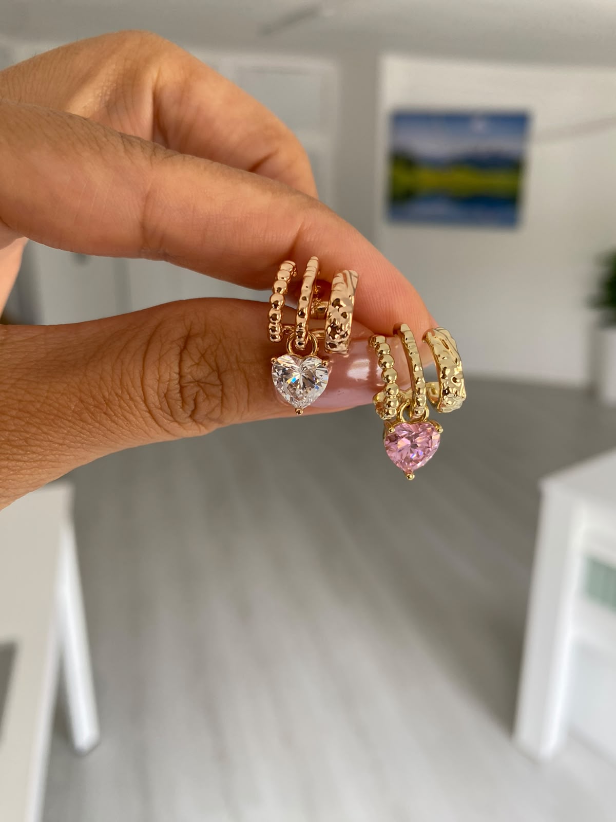 Pink & white heart küpe