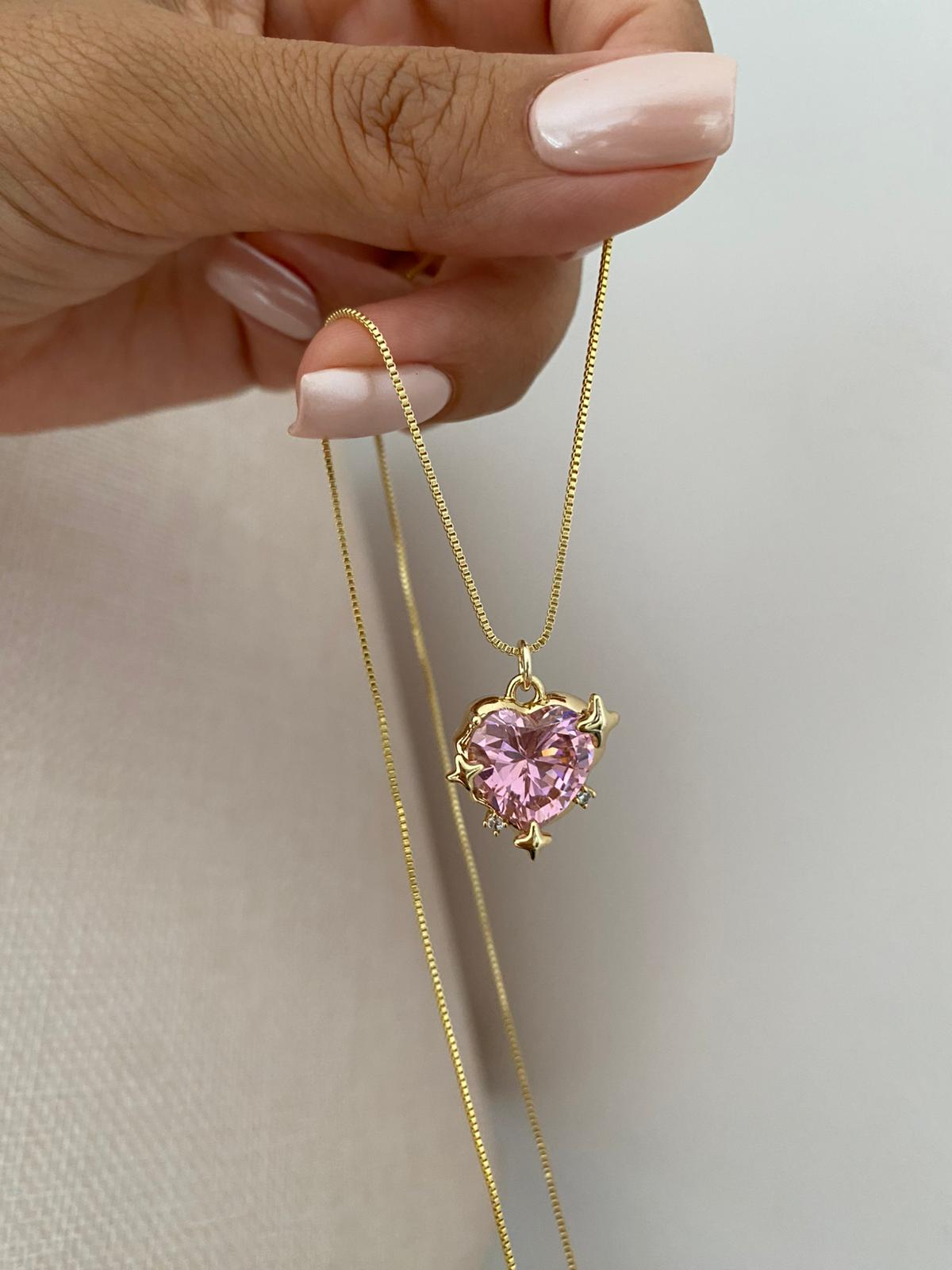 Pink Heart Kısa Kolye